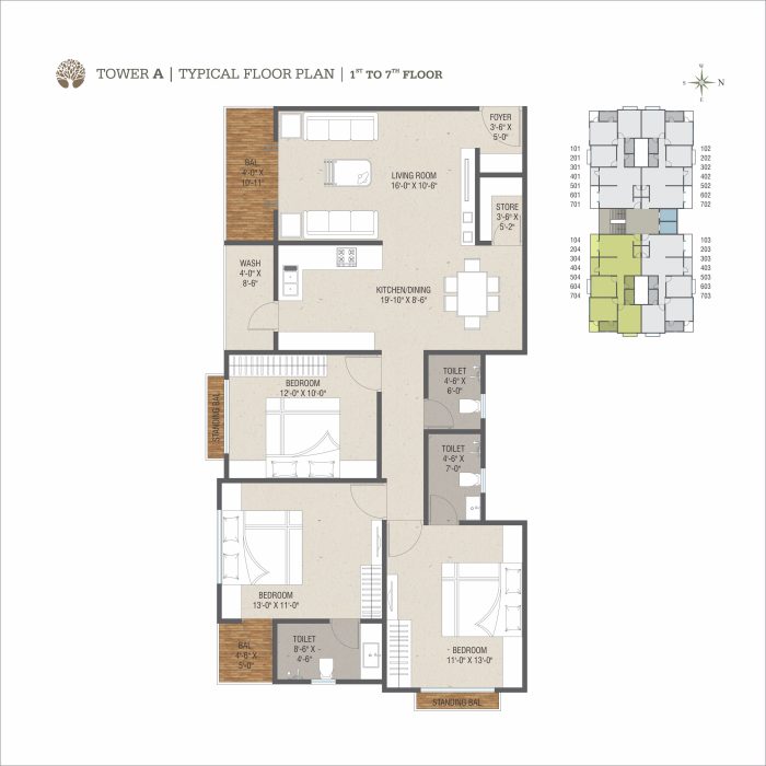 Tower-A Typical Floor Plan 1st to 7th Floor