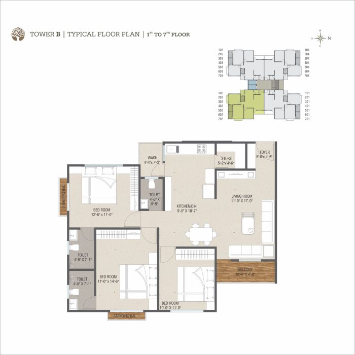 Tower-B Typical Floor Plan 1st to 7th Floor